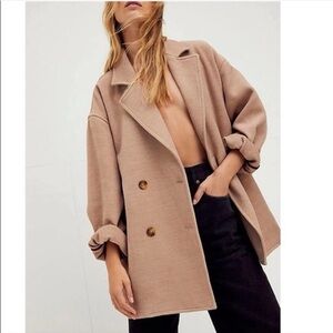 Free People Hannah Oversized Slouchy Blazer/ Pea Coat Camel Double-Breasted